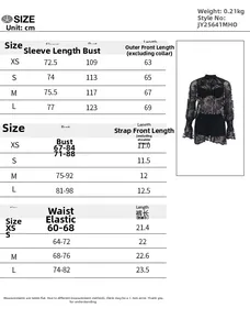 Detailed size guide for 3-piece lace set with measurements in cm for top and shorts