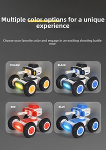 Detail showing the 2.4G RC tank toy available in yellow, black, red, and blue colors