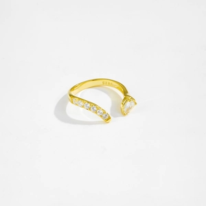 Adjustable S925 silver snake-shaped open ring with gold plating and zircons