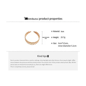 Detailed size measurement of the triple-layer gold iron cuff bracelet with beaded texture