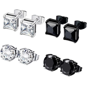Stud Earrings Stainless Steel With Cubic Zirconia Round Square Geometric Punk Fashion Jewelry For Men Women