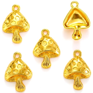 DIY golden alloy mushroom pendants for jewelry making creative necklace charms