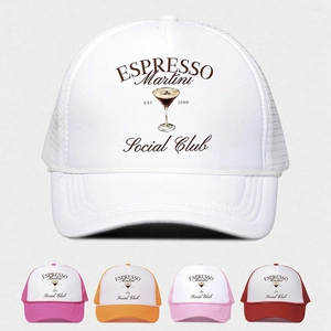 Espresso Martini Social Club Trucker Hat Vintage Mesh Adjustable Curved Brim Breathable Sun Cap For Men Women
