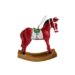 Figurine de cheval à bascule de Noël en résine avec base dorée pour décoration sapin
