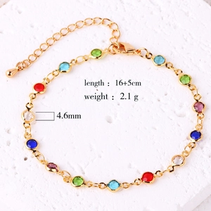 Detail of gold-plated chain bracelet with colorful zircons and 16+5cm size specs