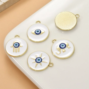 Enamel Evil Eye and Hamsa Hand charms in gold finish for DIY jewelry making