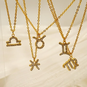 Colliers en acier titane plaqué or 18 carats avec pendentifs signes du zodiaque