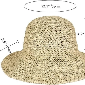Handmade summer straw sun hat for women with dimensions for brim and head circumference