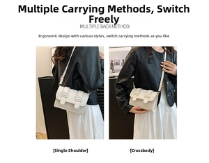 Detail showing two ways to wear the cream leather crossbody bag as a shoulder or sling bag
