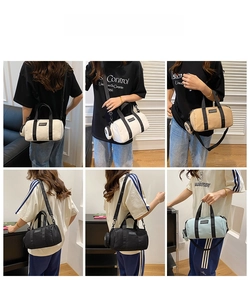 Detail of nylon Boston bag showing multi-color options with detachable round coin purse