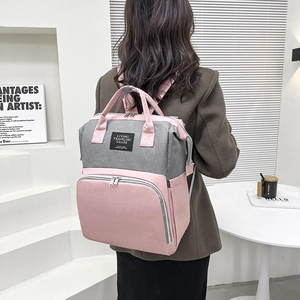 Pink and grey waterproof oxford fabric diaper bag backpack with large capacity
