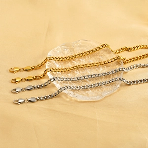 Colliers gourmette hip-hop en or et argent en acier inoxydable plaqué or 18 carats