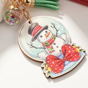 Porte-clés de Noël bonhomme de neige avec boule pailletée, nœud rouge et pompon vert
