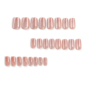 24-piece cat eye press-on nails in short square shape with shimmering pink finish