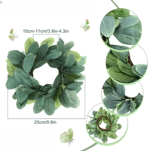 Detail showing 25cm eucalyptus wreath dimensions and textures with green foliage