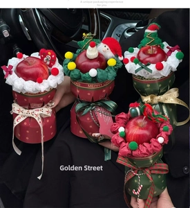 Detailed Christmas apple gift boxes in red and green with festive miniature ornaments