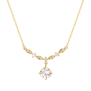 Elegant gold S925 silver necklace with marquise zircon stones and a round drop pendant