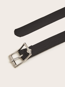 Punk style black leather suspender belt with silver square buckle for dresses