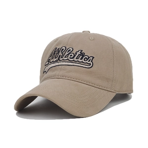 Khaki vintage baseball cap with Athletics letter embroidery and soft cotton fabric
