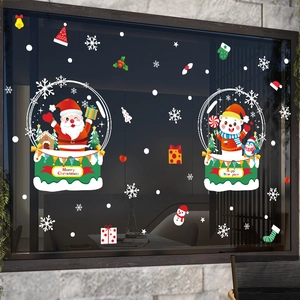 Stickers De Fenêtre Noël Père Noël Bonhomme De Neige PVC Statique Double Face Décoration Vitre Porte Nouvel An