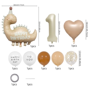 Kit de ballons dinosaure crème avec chiffre 1 pour décoration de fête d'enfant