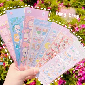 Set of 6 cute cartoon animal stickers featuring bears and bunnies in pastel colors