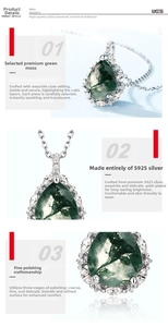 Detail of S925 silver green moss agate pendant showing handmade claw setting and high carbon diamond