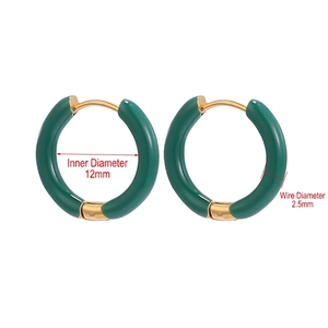 12mm dark green enamel stainless steel hoop earrings with 2.5mm width dimensions