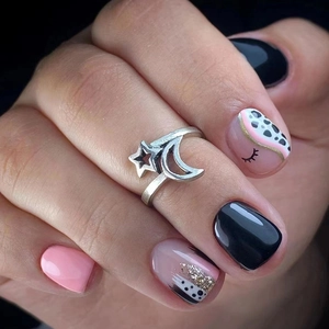 Kurz Quadratisch Press On Nails Harz Kunststoff Wimpern Punktemuster Schwarz Rosa Falsche Nägel Für Damen Maniküre