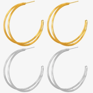304 Stainless Steel Double Layered Hoop Earrings For Women Minimalist Geometric Double Circle Earrings Gold Silver Plated Fashion Jewelry Gift