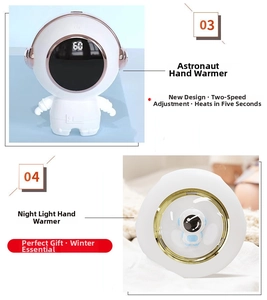Detail of astronaut hand warmer with LED digital display and integrated night light function