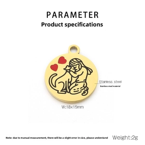 Detailed macro view of 18k gold-plated stainless steel dog girl pendant with red hearts