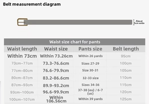 Detailed size chart for women's elastic faux leather belt with length and waist measurements