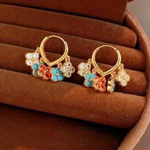 Vintage Flower Butterfly Tassel Earrings Gold Plated Copper With Zircon And Artificial Pearl Elegant Luxury Jewelry Gift Women