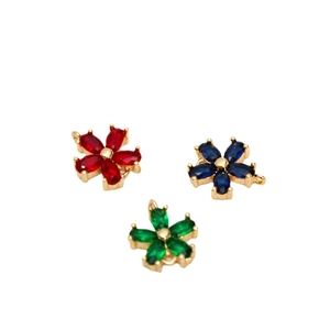 DIY flower charm pendants with zircon inlay in red, blue, and green for jewelry making