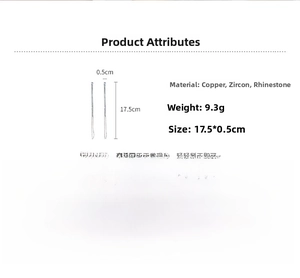 Detailed size specifications of silver tassel earrings with zircon and rhinestones