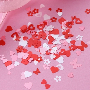 Nail art glitter set with pearl hearts flowers and butterflies in pink and white