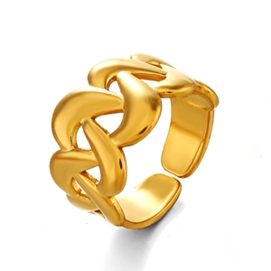 Minimalist 18K gold plated stainless steel open ring with twisted line design