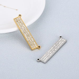 Geometric stainless steel rectangle pendants with crystals in gold and silver finish