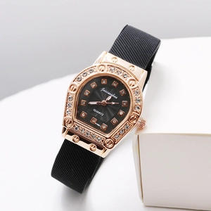 Damen Quarzuhr Tonneau Roségold Legierung Gehäuse Straß Lünette Mode Luxus Silikonarmband Armbanduhr