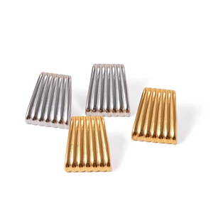 Minimalist 18k gold plated stainless steel trapezoid earrings with vertical stripe texture