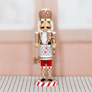 Gingerbread Man Nutcracker Soldier Figurine Wooden Christmas Tabletop Decoration Hand Painted Holiday Ornament Candy Cane Theme