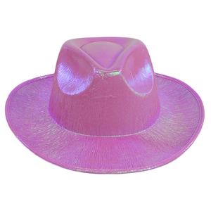 Cappello da cowboy olografico rosa con finitura metallica per feste ed eventi festival
