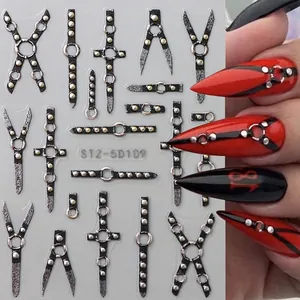 5D Relief Nail Stickers 3D Embossed Punk Gothic Floral Butterfly Self Adhesive Decals DIY Manicure Decorations For Women