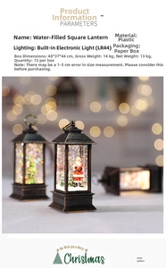 Macro shot of a Christmas water lantern with Santa Claus and sparkling glitter inside
