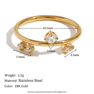 18K gold plated stainless steel crown ring with diamonds and size measurements