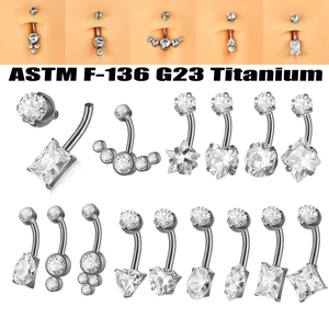 G23 Titanium Belly Piercing Ring Zirconia Inlaid Heart Pear Star Square Geometric Internally Threaded Navel Ring Piercing Body Jewelry
