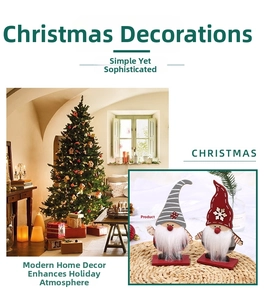 Detail of wooden Christmas gnomes with striped hats and snowy patterns on red bases
