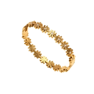 Bracelet marguerite en acier inoxydable doré avec cristaux blancs sur fond blanc