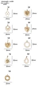 Size chart showing dimensions for sun and heart stainless steel pendant charms